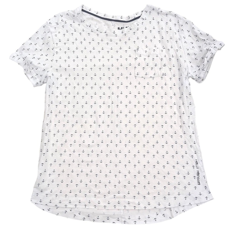 Helly Hansen Womens White Black Anchor Print Short Sleeve Pocket T-Shirt Size L